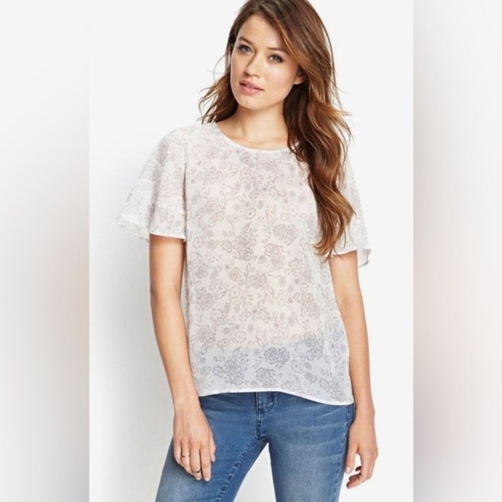 White and Gray Sheer Patterned Top Size Medium